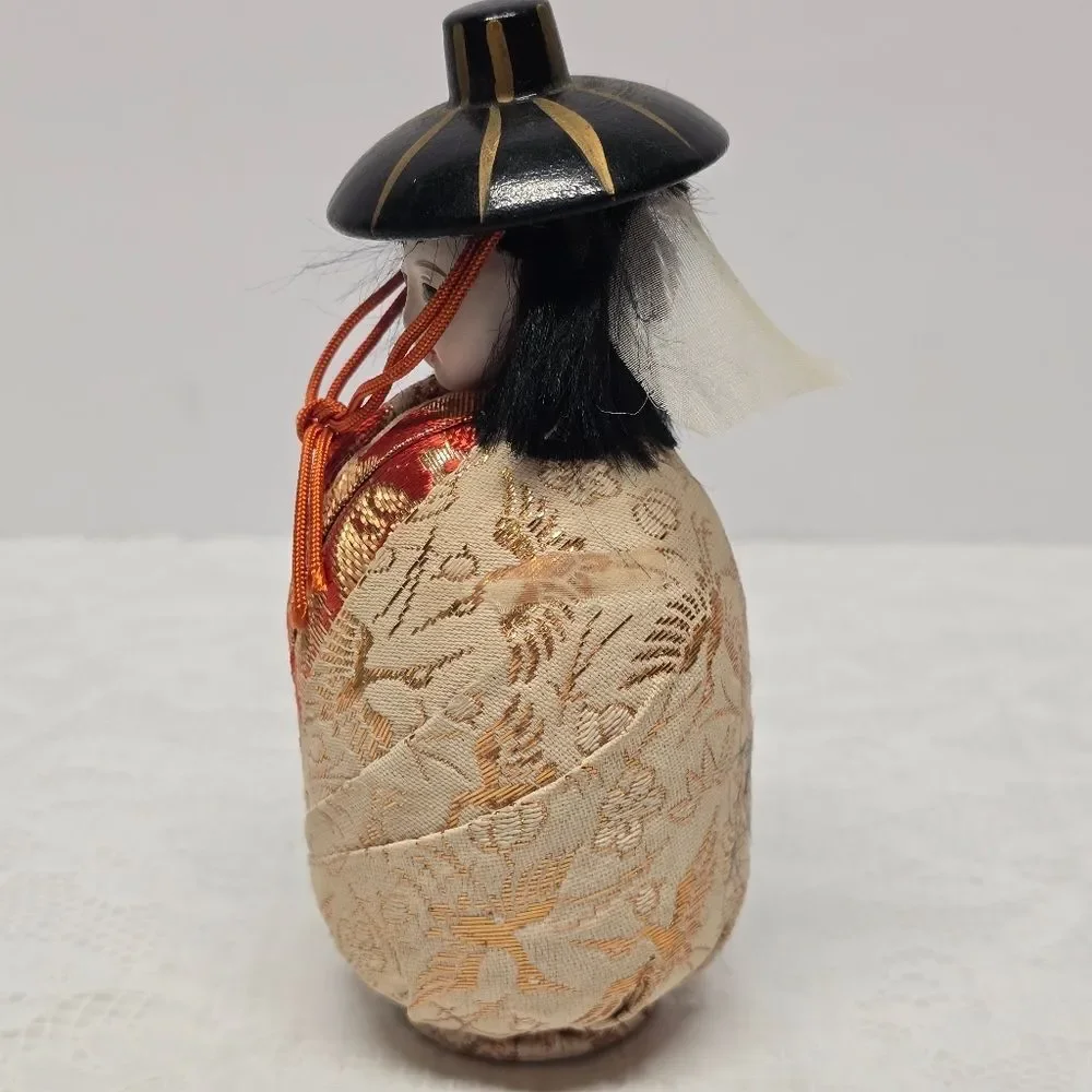 Vintage Japanese Hime Daruma Doll In Kimono Oriental Art Deco Folk Art Figurine